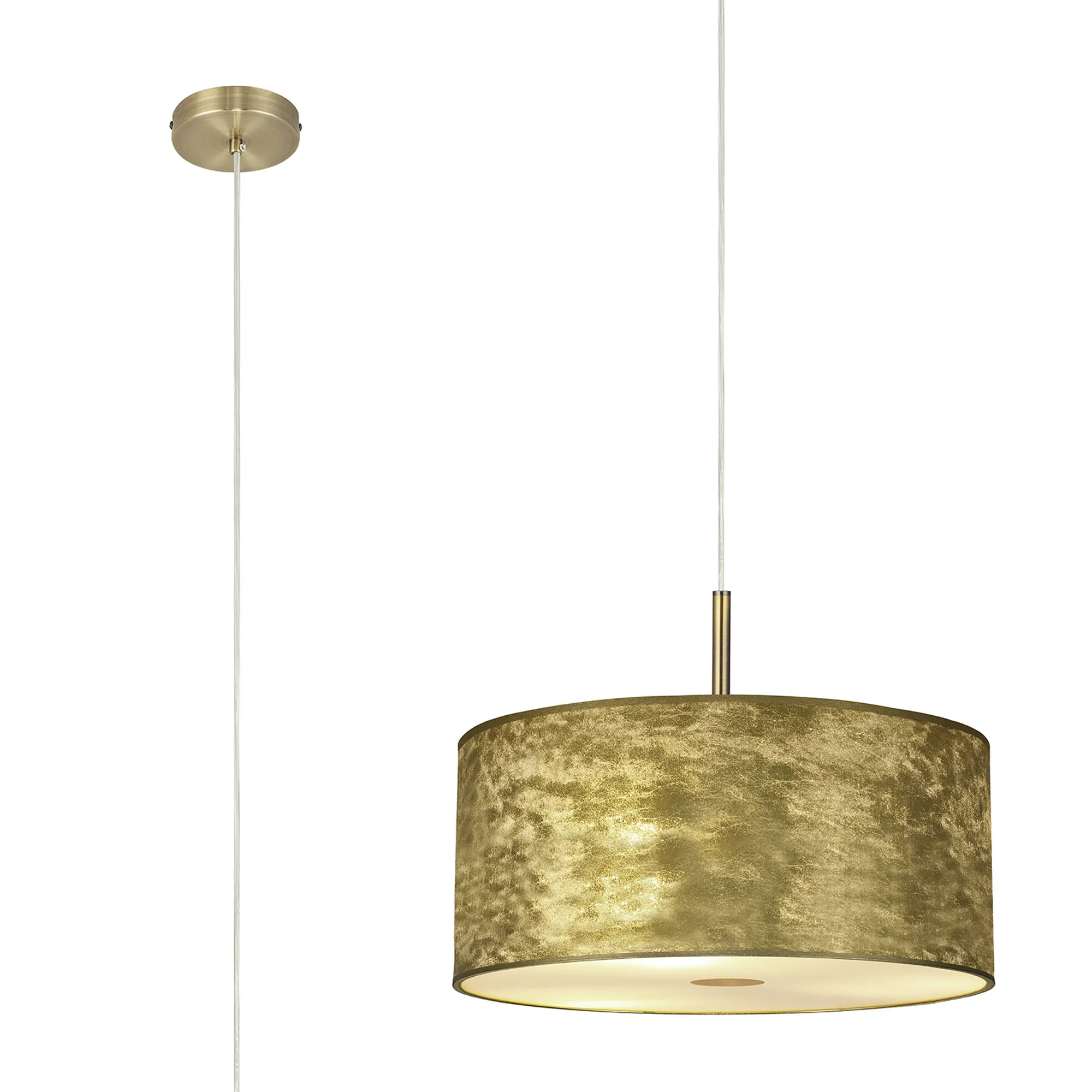 DK0829  Baymont 40cm 1 Light Pendant Antique Brass, Gold Leaf, Frosted Diffuser